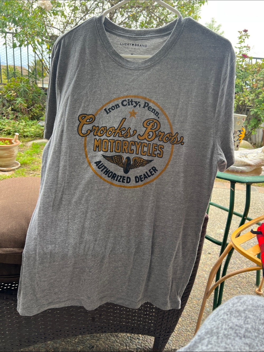 Lucky Brand Gray Short Sleeve Motorcycle Graphic Tee